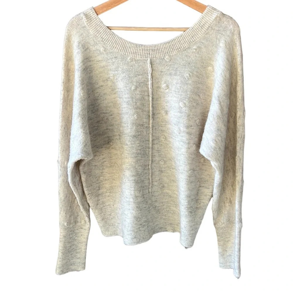 William Rast Oatmeal Heather V Back Embossed Polkadot Sweater. Alpaca Blend L
